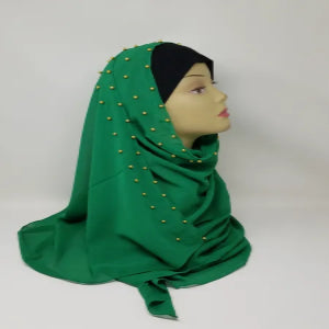 Green Gold Beaded Hijab Scarf