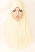 Cream 2-piece hijab set for women, full coverage modest headwear, soft stretch jersey prayer hijab, comfortable Islamic scarf set, Affordable Hijab USA