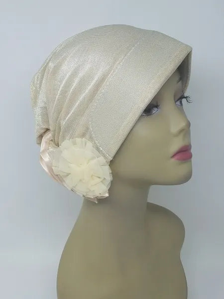 Cream pre tied turban cap for women, soft stretch head covering, ready to wear turban hat, modest full coverage headwear, lightweight breathable turban cap, slip on hijab cap alternative, comfortable daily wear head cap, off white turban for women, chemo headwear option, easy wear no wrap head covering