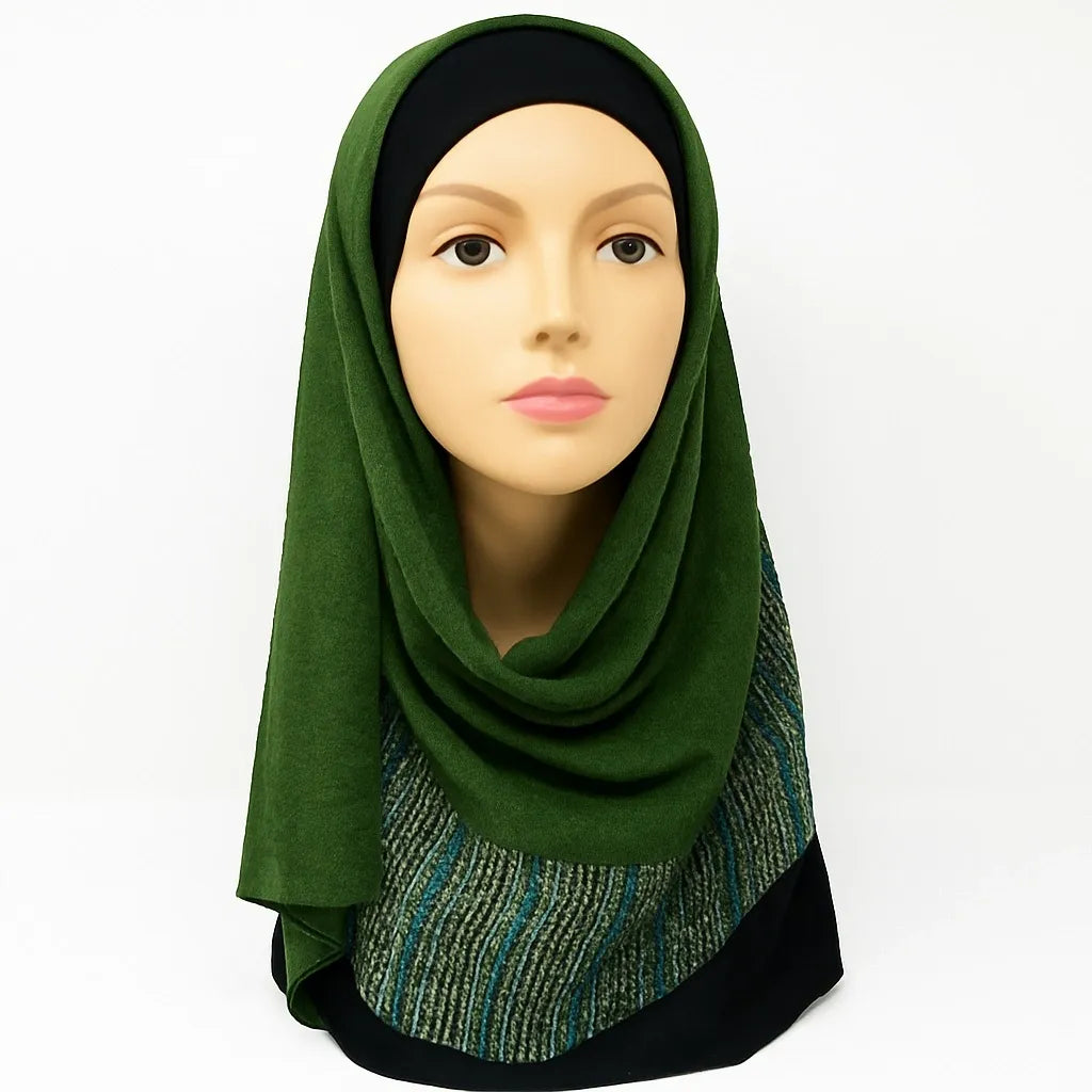 Dark green hijab scarf for women, elegant modest Islamic headscarf, soft draping green hijab for everyday modest fashion from Affordable Hijab USA