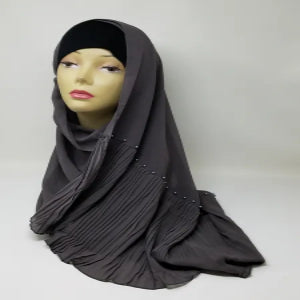 dark grey chiffon hijab scarf lightweight breathable flowy fabric modest Muslim headscarf elegant drape hijab full coverage stylish everyday scarf for women
