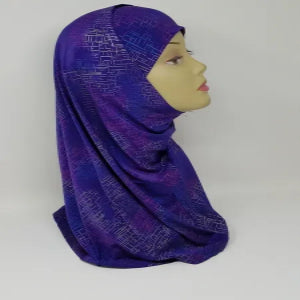 deep purple heavy Lycra two-piece hijab full coverage modest headscarf premium stretch textured fabric inner cap instant hijab Muslim women comfortable breathable