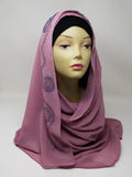 Dusty rose hijab scarf with rhinestone embellishments along the edges, soft mauve modest headscarf, elegant flowing hijab for everyday wear and special occasions