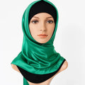Emerald green satin square hijab silky smooth shiny fabric elegant modest headscarf lightweight Islamic scarf for women