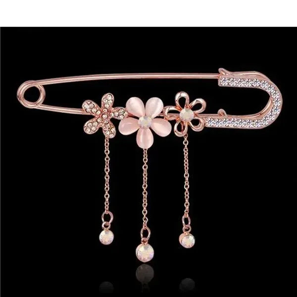 gold floral hijab pin brooch muslim scarf pin safety pin style hijab accessory pearl flower design elegant modest fashion pin for women