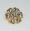 Gold crystal flower hijab brooch pin with rhinestones, elegant floral scarf pin accessory for securing hijab, decorative modest fashion brooch for scarves and shawls