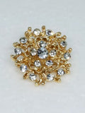 Gold crystal flower hijab brooch pin with rhinestones, elegant floral scarf pin accessory for hijabs, shawls, abayas, and modest fashion outfits for women