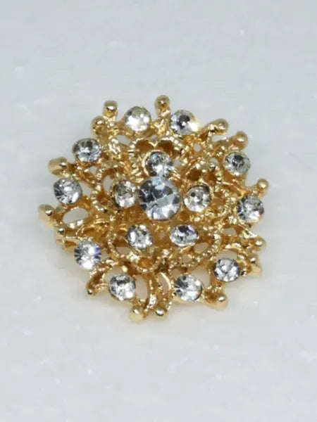 Gold crystal flower hijab brooch pin with rhinestones, elegant floral scarf pin accessory for hijabs, shawls, abayas, and modest fashion outfits for women