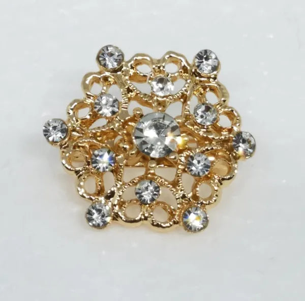 Gold crystal vintage hijab brooch pin with rhinestones, decorative scarf brooch accessory for securing hijab, elegant modest fashion jewelry for scarves and shawls