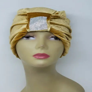 gold turban headwrap with front rhinestone detail soft stretch fabric modest headwear for women elegant full coverage turban comfortable daily wear and special occasions