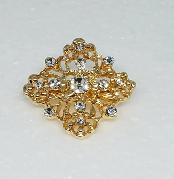 Gold rhinestone hijab brooch pin with crystal stones, decorative scarf pin accessory for securing hijab, elegant modest fashion brooch for scarves and shawls