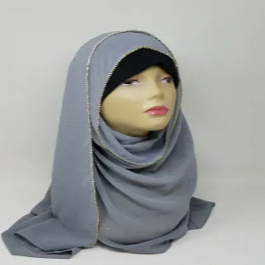 gray chiffon hijab scarf soft lightweight modest headscarf for women elegant drape breathable fabric everyday wear Muslim hijab simple style smooth texture full coverage head wrap modest fashion accessory neutral gray scarf
