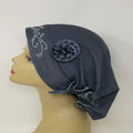 gray turban headwrap with rhinestone design and flower detail soft stretch fabric modest headwear for women elegant full coverage turban comfortable daily wear and special occasions
