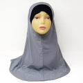 Gray one piece khimar hijab with rhinestones on the back and along the bottom edge, full coverage modest Muslim pull on hijab for everyday wear