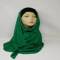green hijab scarf with gold bead detailing soft fabric modest fashion head covering elegant full coverage style for women lightweight comfortable drape for everyday and special occasions
