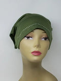 Olive green hijab undercap on mannequin, soft fitted inner cap for hijab, breathable comfortable head cover for women, smooth under scarf cap for everyday modest wear