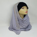 grey rhinestone jersey hijab soft stretch fabric modest headscarf elegant sparkle hijab full coverage breathable comfortable Muslim scarf everyday wear