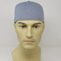 Grey stretch kufi prayer cap for men, breathable Muslim skull cap, soft fitted Islamic taqiyah hat for salah, Ramadan, and everyday wear