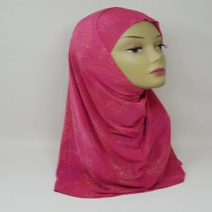 hot pink heavy Lycra two-piece hijab full coverage modest headscarf premium stretch fabric inner cap textured design instant hijab Muslim women comfortable breathable