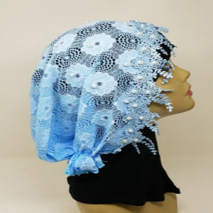 light blue pearl hijab cap modest headwear muslim underscarf pearl embellished head covering women stylish hijab cap elegant modest accessory full coverage cap