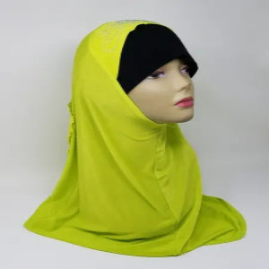 lime green one-piece hijab for women soft full coverage slip on hijab modest headwear breathable everyday Muslim scarf bright color simple elegant style