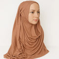 Mocha brown full drape khimar hijab in heavy jersey fabric with long front and back coverage, modest Islamic prayer hijab for women, soft stretch layered khimar from Affordable Hijab USA