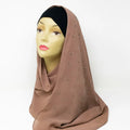 Mocha brown chiffon hijab with rhinestone embellishments draped on mannequin, elegant modest fashion scarf for Muslim women, lightweight breathable chiffon headscarf perfect for Eid, weddings, and everyday wear.