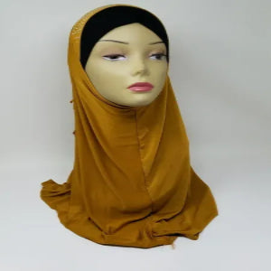 mustard one piece hijab for women soft full coverage slip on hijab modest headwear breathable everyday Muslim scarf simple elegant style neutral warm tone