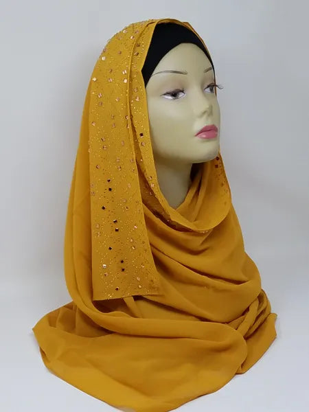 Mustard Rhinestone Chiffon Hijab