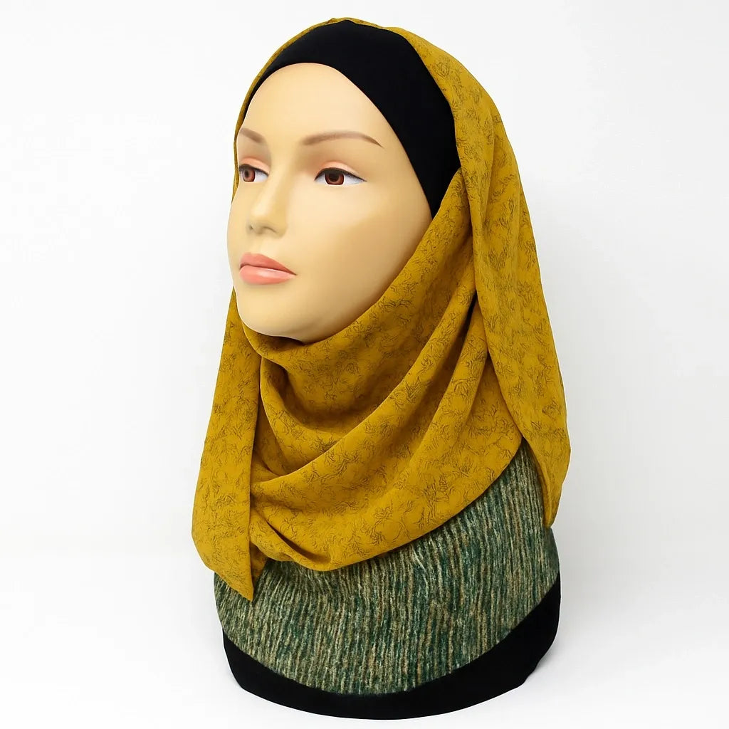 Mustard yellow hijab scarf for women, elegant modest Islamic headscarf, soft draping mustard hijab for everyday modest fashion from Affordable Hijab USA
