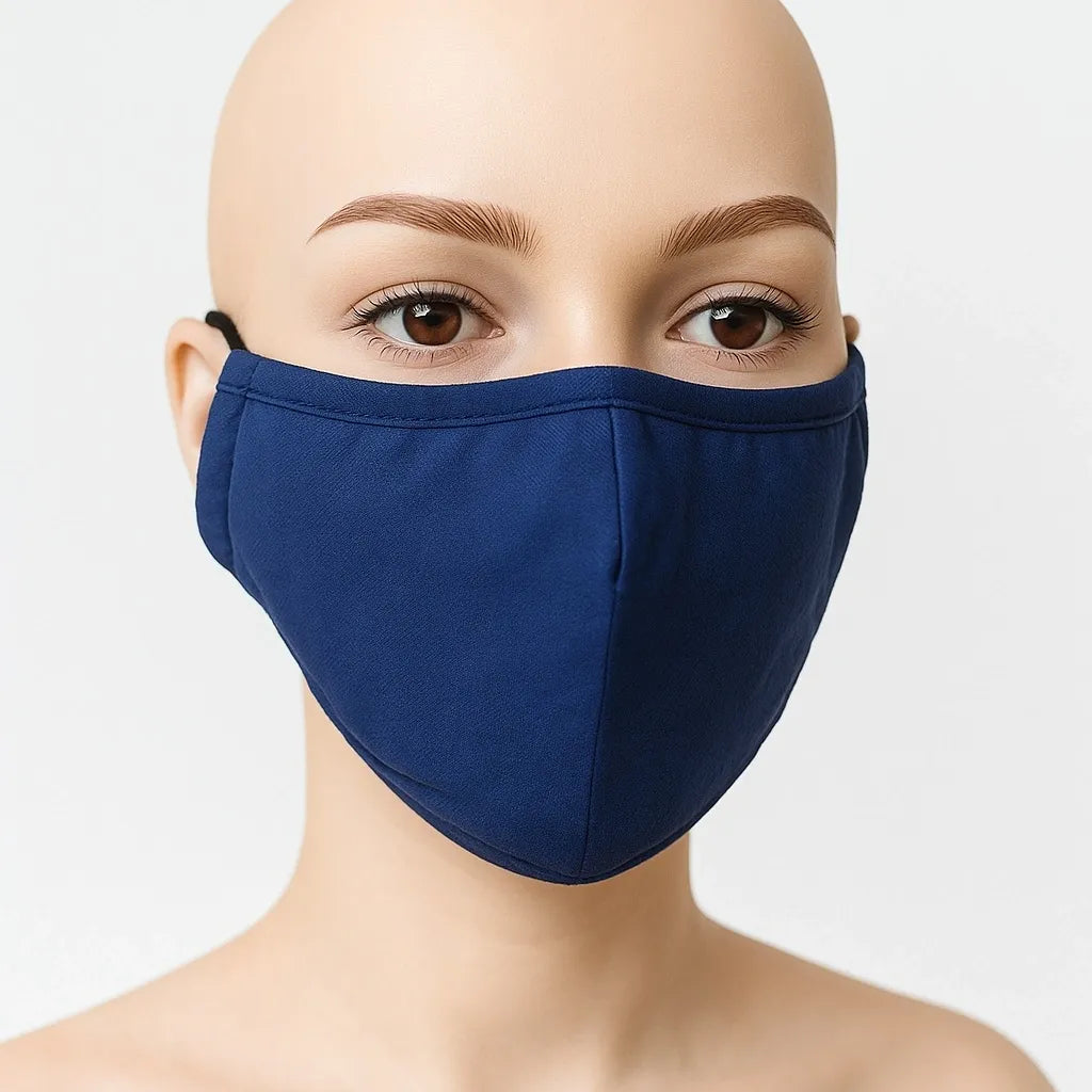 Navy adjustable reusable face mask for women, washable breathable fabric face covering with adjustable ear straps, comfortable everyday cloth mask