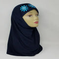navy-blue two-piece hijab full coverage modest headscarf inner cap and outer scarf soft stretch fabric comfortable Muslim women daily wear breathable modest fashion