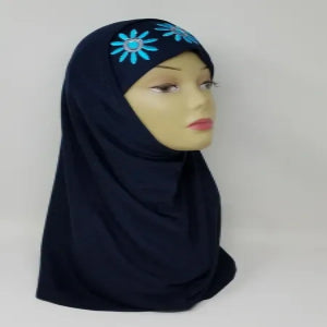 navy-blue two-piece hijab full coverage modest headscarf inner cap and outer scarf soft stretch fabric comfortable Muslim women daily wear breathable modest fashion