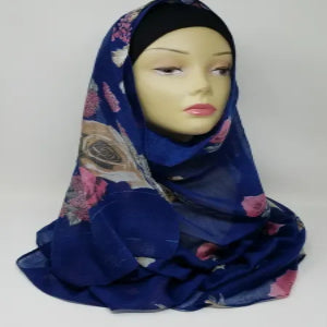 navy floral hijab soft lightweight fabric modest muslim headscarf comfortable everyday wear flower print full coverage stylish scarf for women