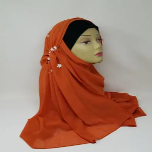 orange chiffon hijab scarf lightweight breathable flowy fabric modest muslim headscarf elegant soft drape hijab bright color scarf for women full coverage stylish everyday hijab
