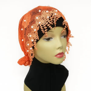 orange pearl hijab cap modest headwear muslim underscarf pearl embellished head covering women stylish hijab cap elegant modest accessory full coverage hijab cap