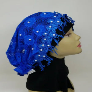 royal blue pearl hijab cap modest headwear muslim underscarf pearl embellished head covering women stylish hijab cap elegant full coverage accessory