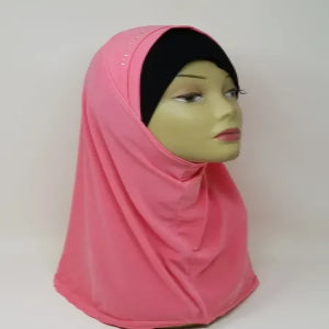 Pink one piece hijab without inner cap, soft slip-on modest hijab, full coverage lightweight head covering for daily wear