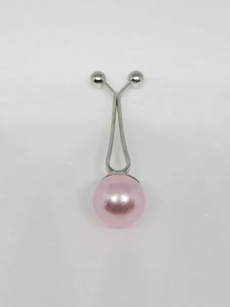 Pink pearl hijab pull pin used to secure hijabs and scarves, elegant modest fashion accessory with decorative pearl bead.