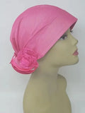 Pink pre tied turban cap for women, soft stretch fabric head covering, ready to wear turban hat, modest full coverage headwear, lightweight breathable turban cap for daily use, comfortable slip on head cap, chemo headwear alternative, stylish pink turban for women, no wrap needed head covering, easy wear turban hat