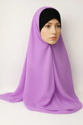 Purple full drape khimar hijab for women, modest Islamic headwear, long flowy prayer hijab with full chest coverage, lightweight breathable fabric, elegant modest fashion style for daily wear