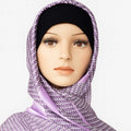 Elegant purple patterned hijab with intricate geometric design, soft lightweight modest headscarf for everyday wear and special occasions by Affordable Hijab USA