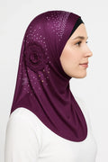 purple rhinestone one piece hijab for women ready to wear modest Muslim headwear pull on hijab with sparkling rhinestone design