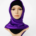 Purple satin square hijab silky smooth shiny fabric elegant modest headscarf lightweight Islamic scarf for women
