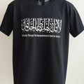 Black Quran 13:28 Arabic calligraphy T-shirt with verse about remembrance of Allah and English translation, modest Islamic faith shirt for women