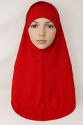 Red 2-piece hijab set for women, full coverage modest headwear, soft stretch fabric prayer hijab, comfortable Islamic scarf set, affordable hijab USA