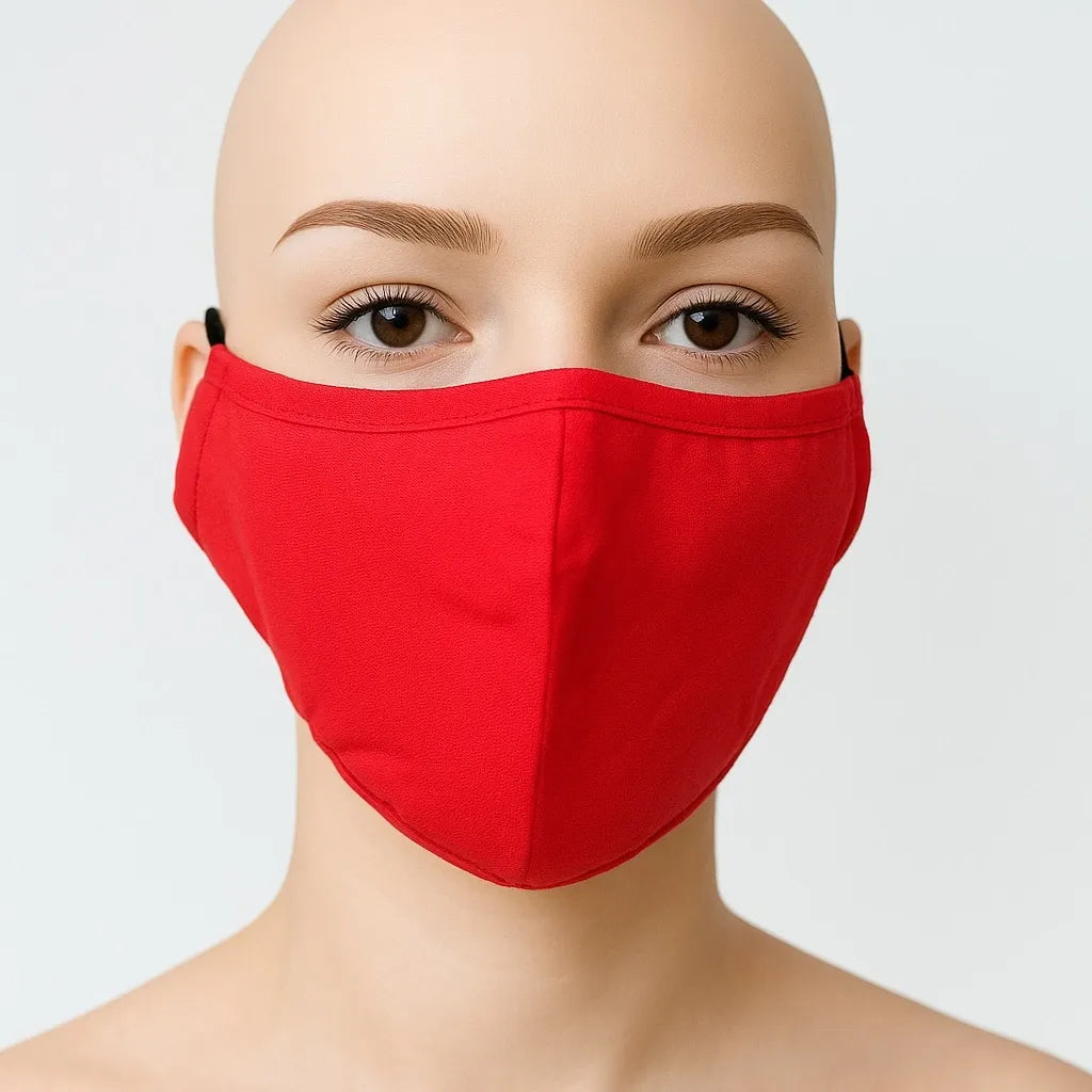 Red adjustable reusable face mask for women, washable breathable fabric face covering with adjustable ear straps, comfortable everyday cloth mask