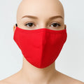 Red adjustable reusable face mask for women, washable breathable fabric face covering with adjustable ear straps, comfortable everyday cloth mask