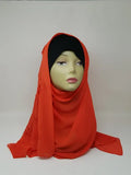 Bright red chiffon hijab draped on mannequin, soft breathable scarf for modest wear, lightweight smooth fabric, flowy elegant texture, bold red hijab for everyday styling and special occasions