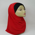Red one piece hijab with black inner cap, modest full coverage slip on hijab for daily wear, soft easy wear head covering